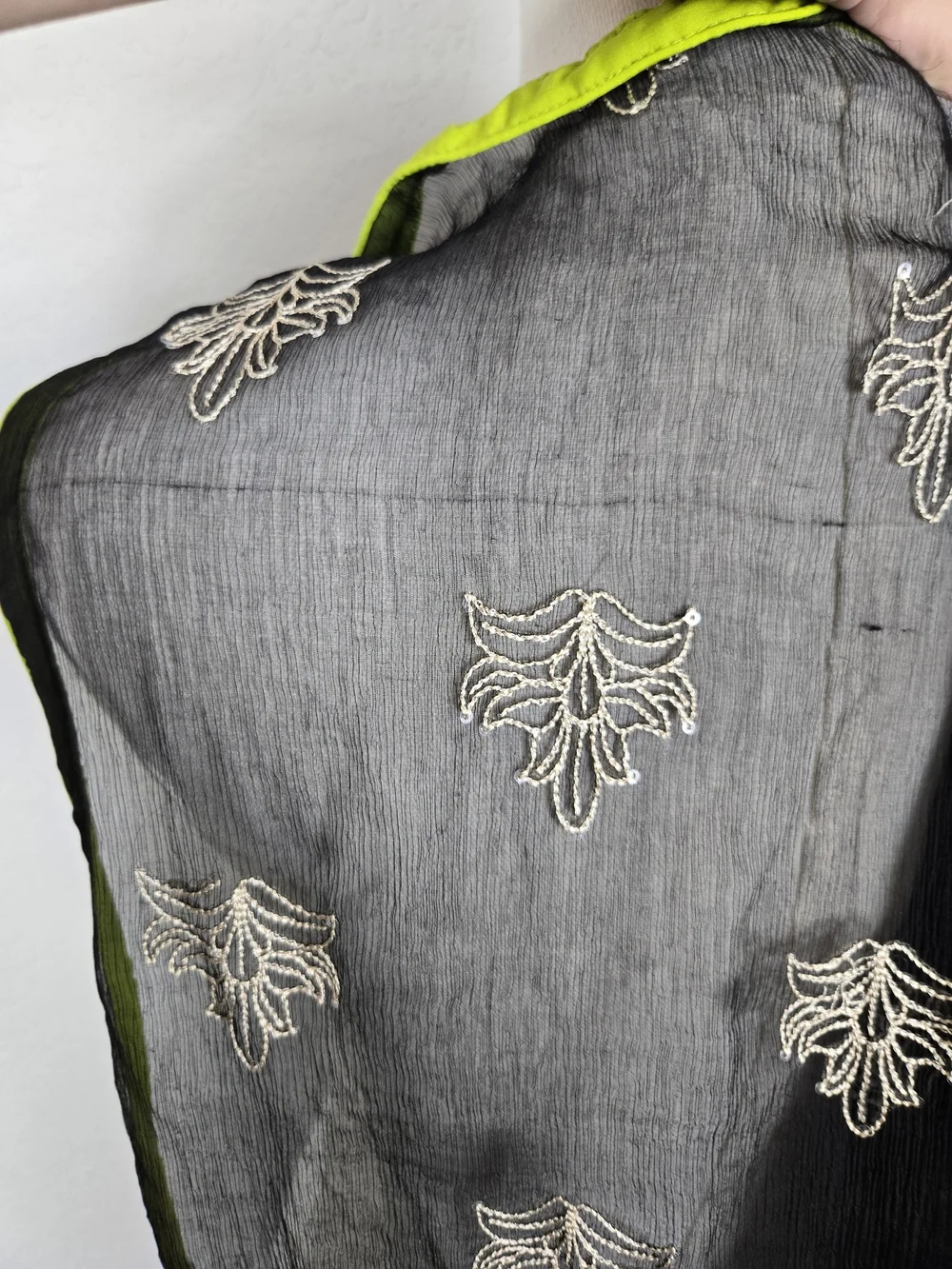 Oversized Sheer Embroidered Wrap Shawl Scarf Neon Trim Resort Beach Cover Up